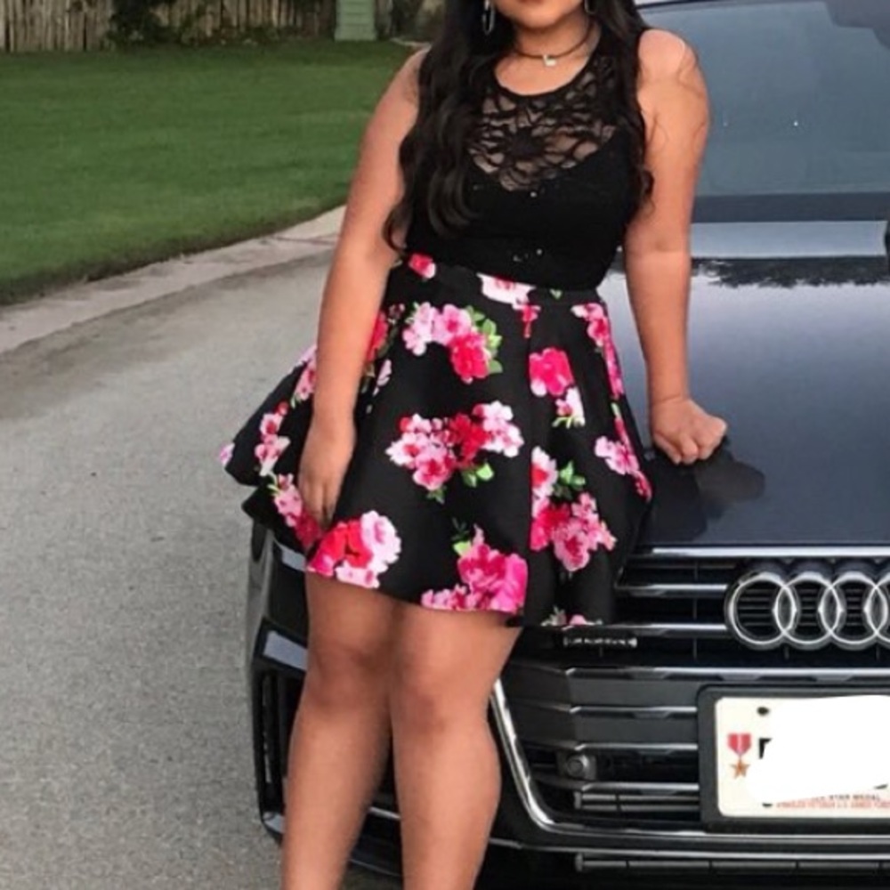 Black and Pink floral 2 piece with open back